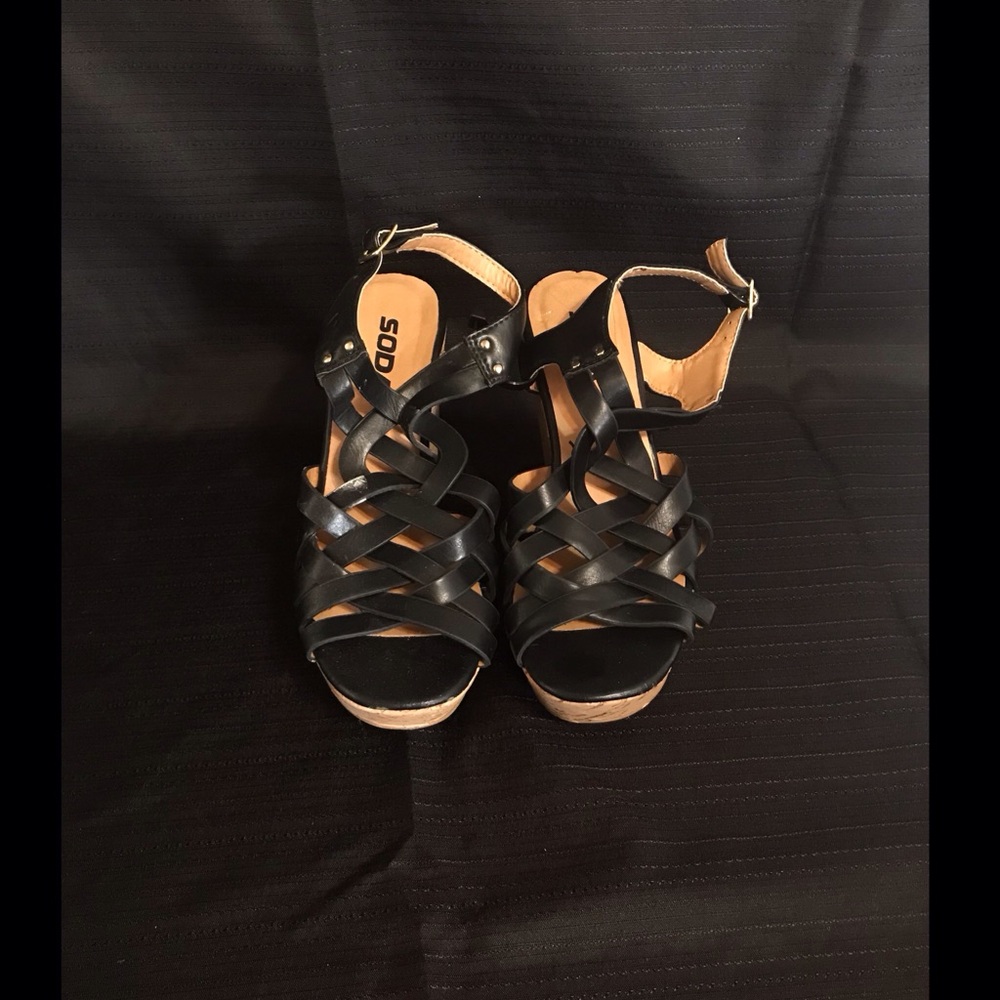 Soda Black Strappy Sandals